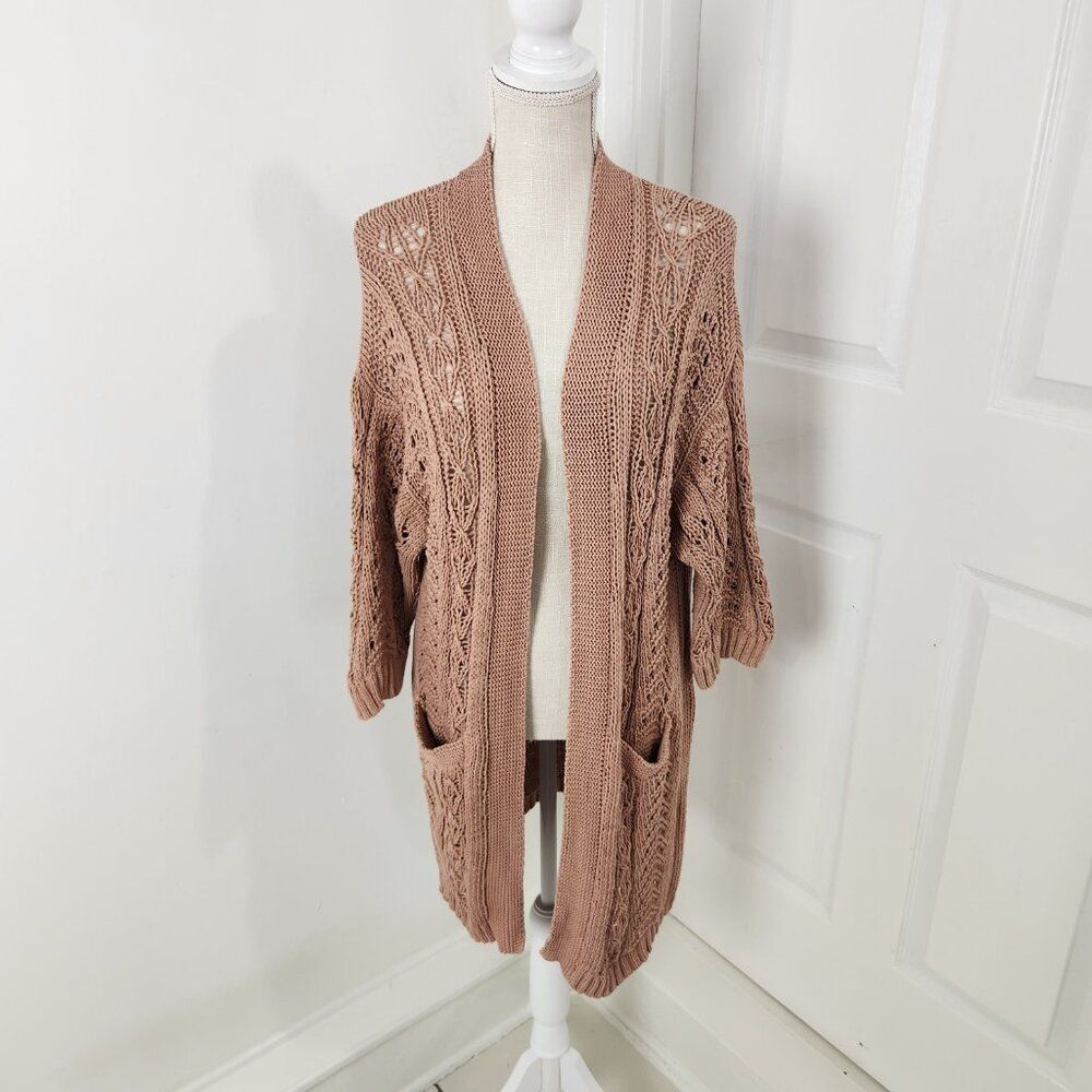 Johnny Was Sweater Womens M Neutral Beige Calme Cardigan Tunic Boho Western - Picture 13 of 13